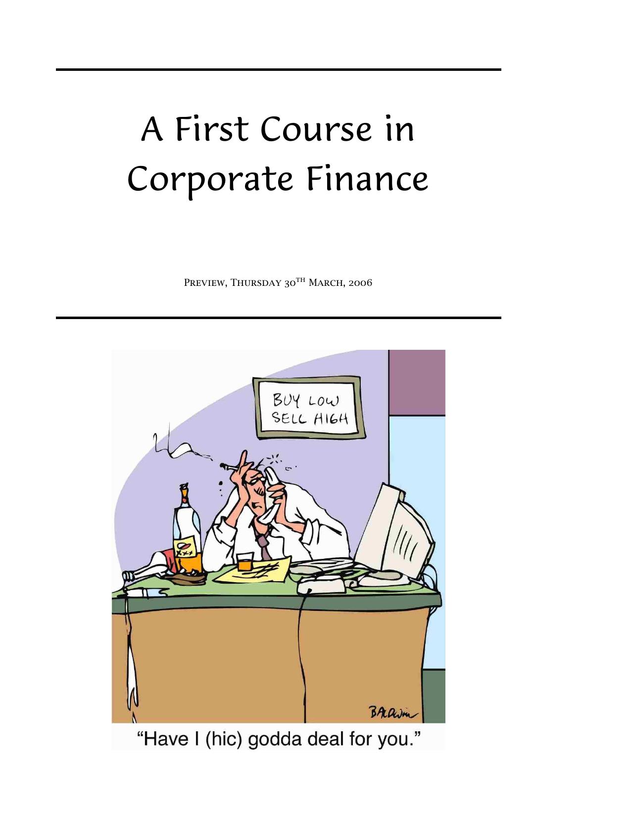 A First Course In Corporate Finance