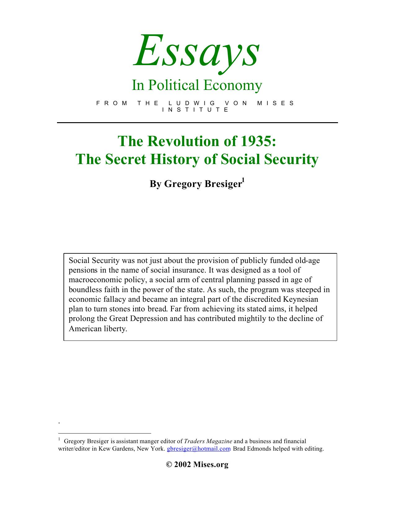 The Revolution of 1935: The Secret History of Social Security