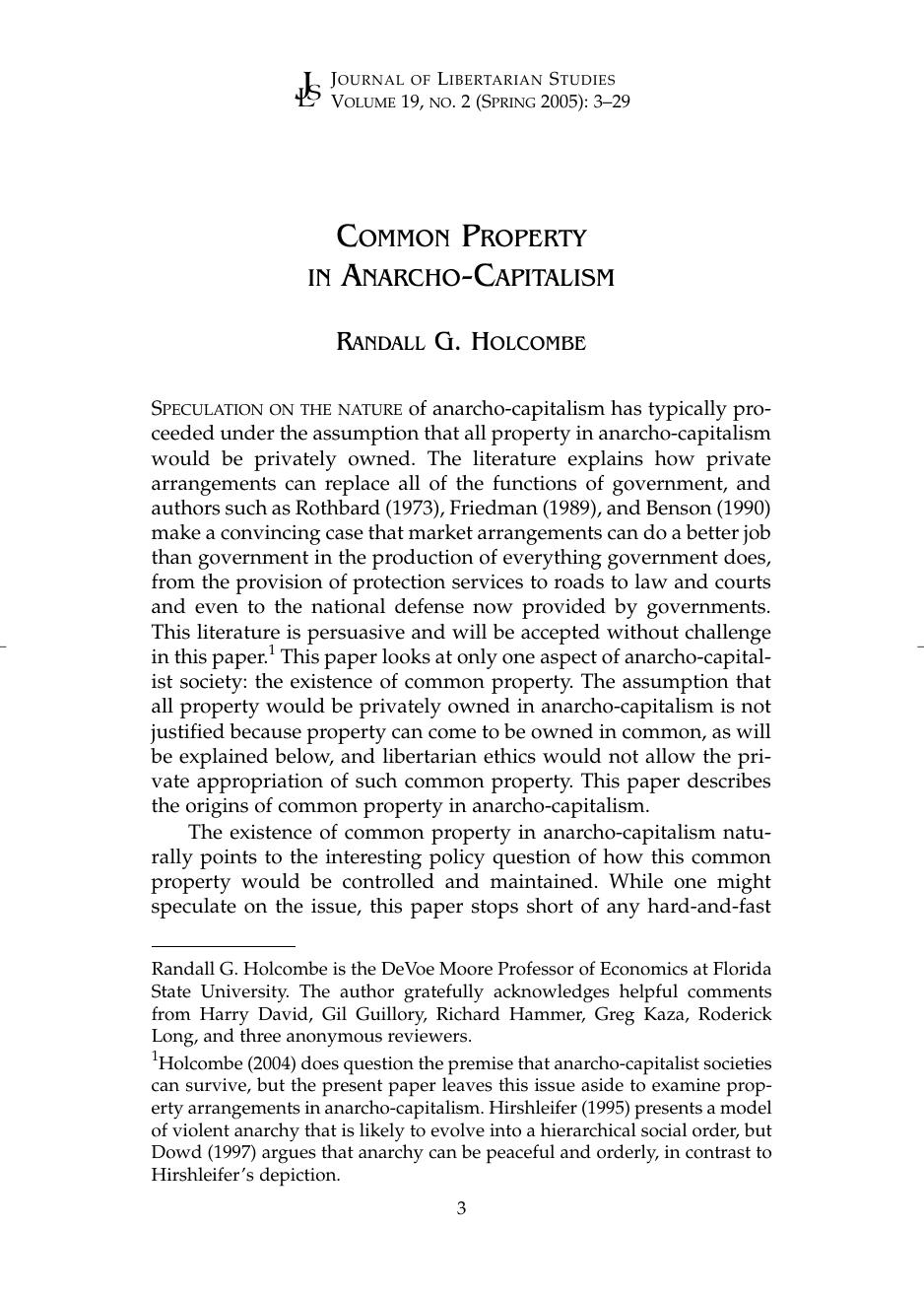 Common Property in Anarcho-Capitalism