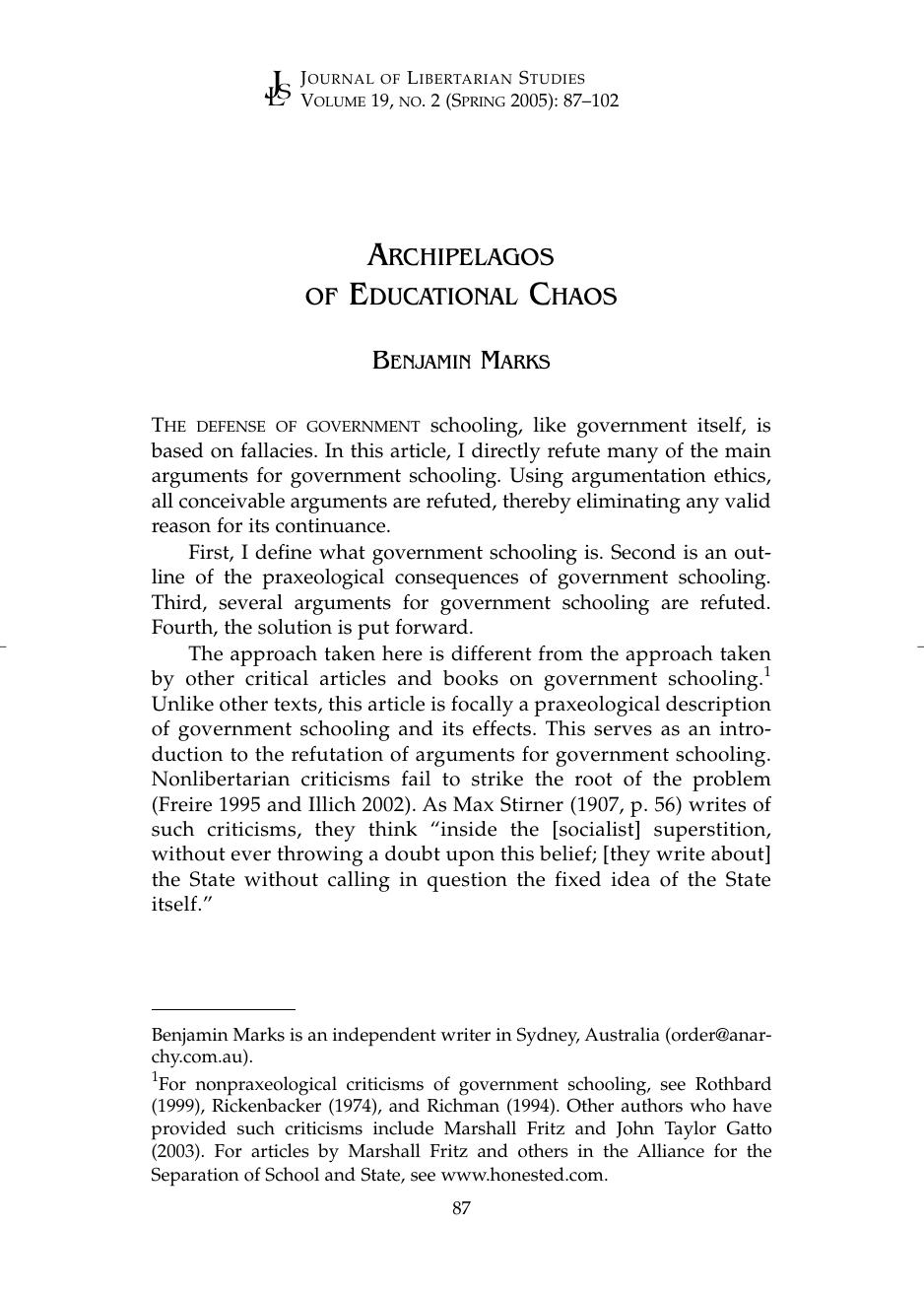 Archipelagos of Educational Chaos