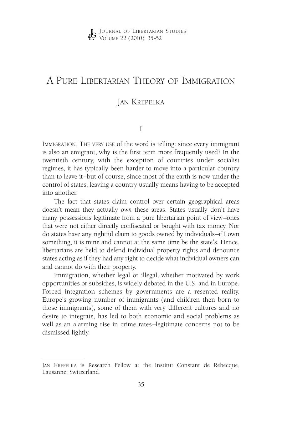 A Pure Libertarian Theory of Immigration