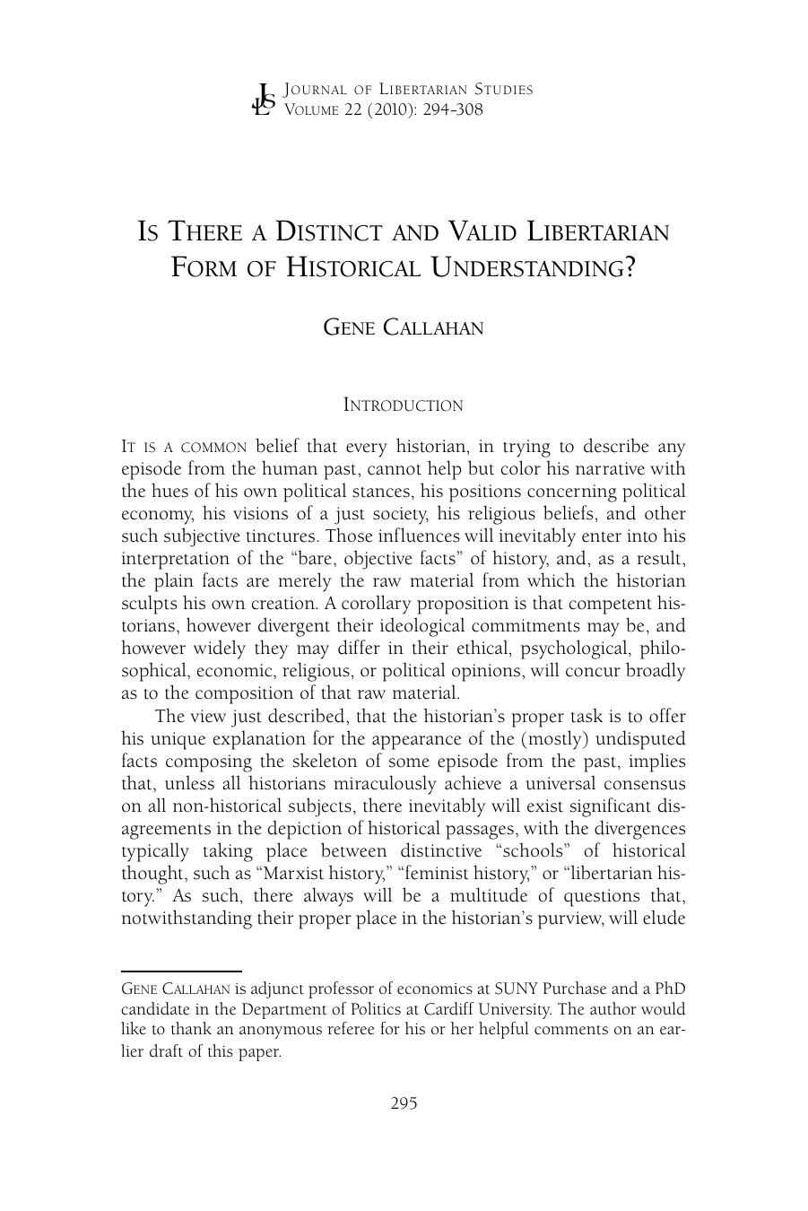 Is There a Distinct and Valid Libertarian Form of Historical Understanding?