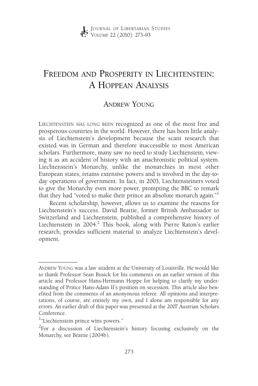 Freedom and Prosperity in Liechtenstein: A Hoppean Analysis