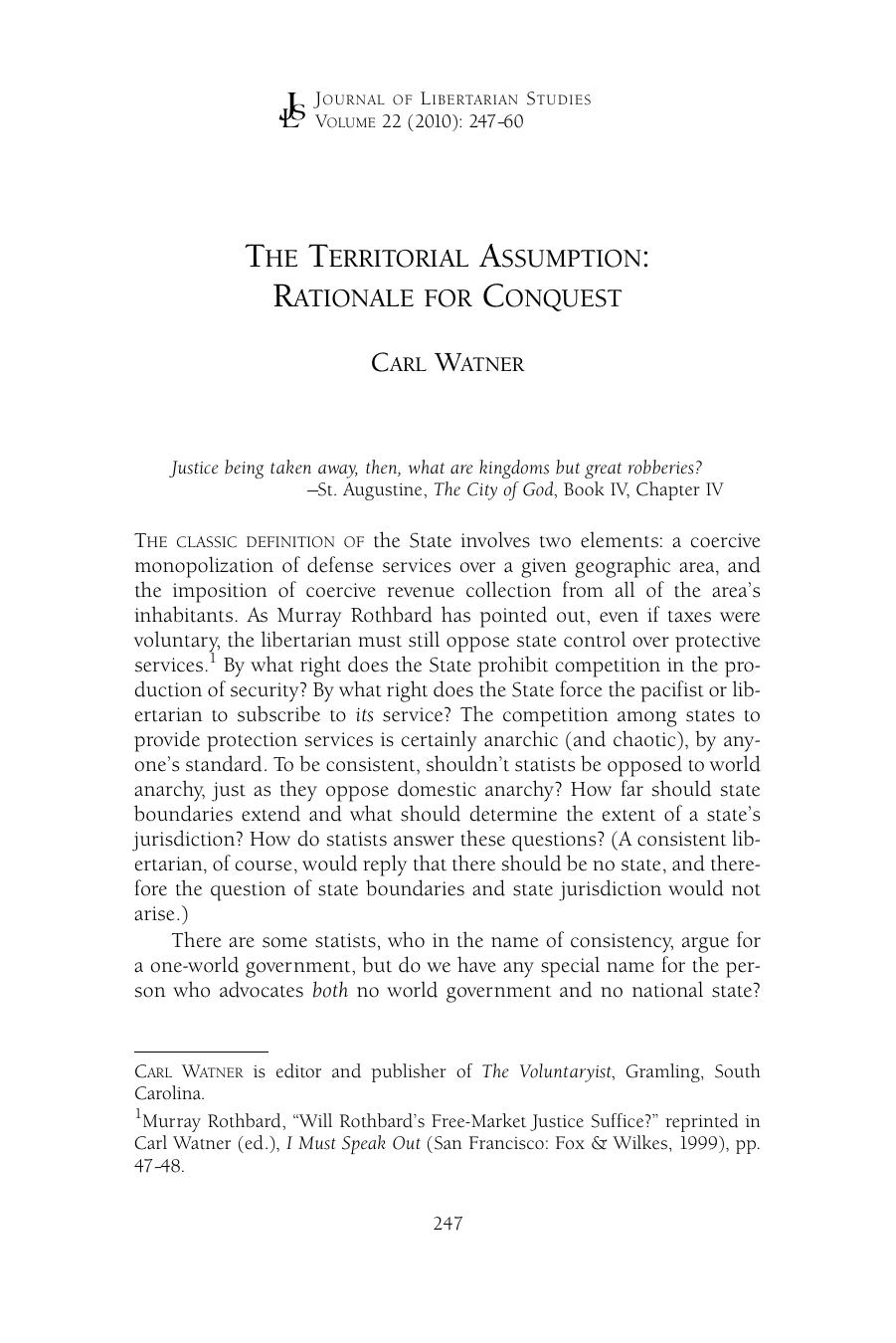 The Territorial Assumption: Rationale for Conquest