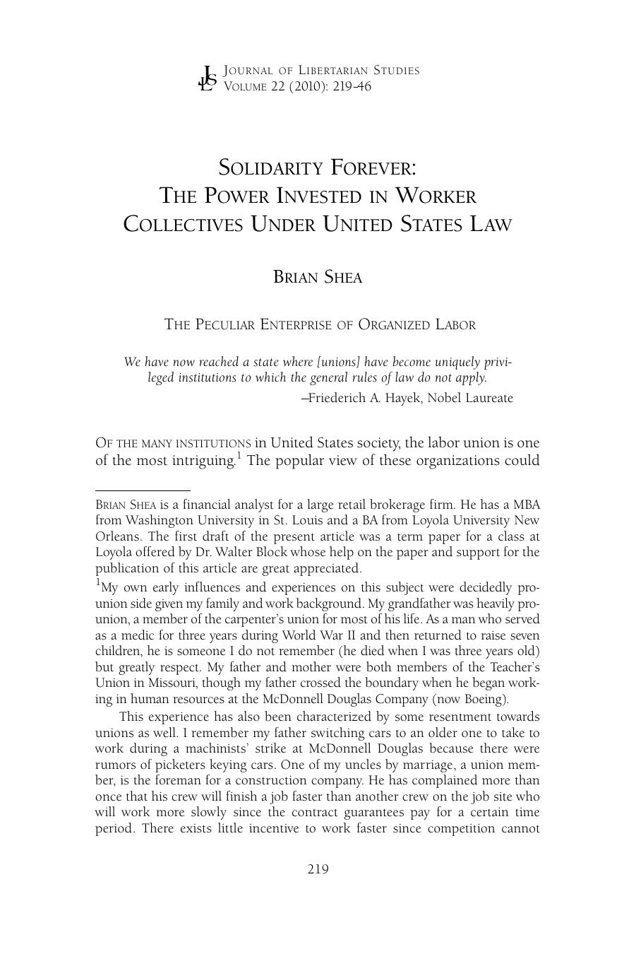 Solidarity Forever: The Power Invested in Worker Collectives Under United State Law