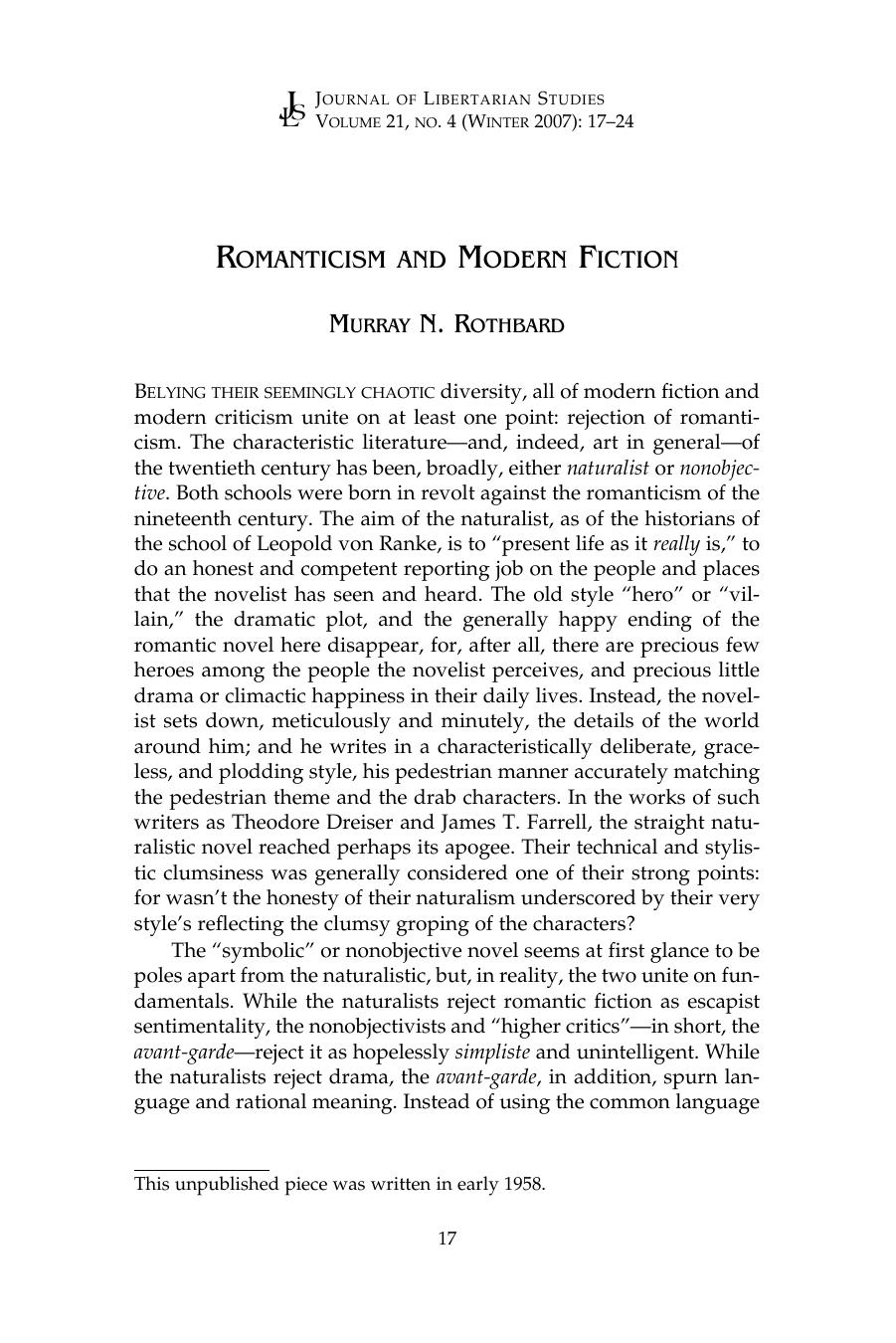 Romanticism and Modern Fiction