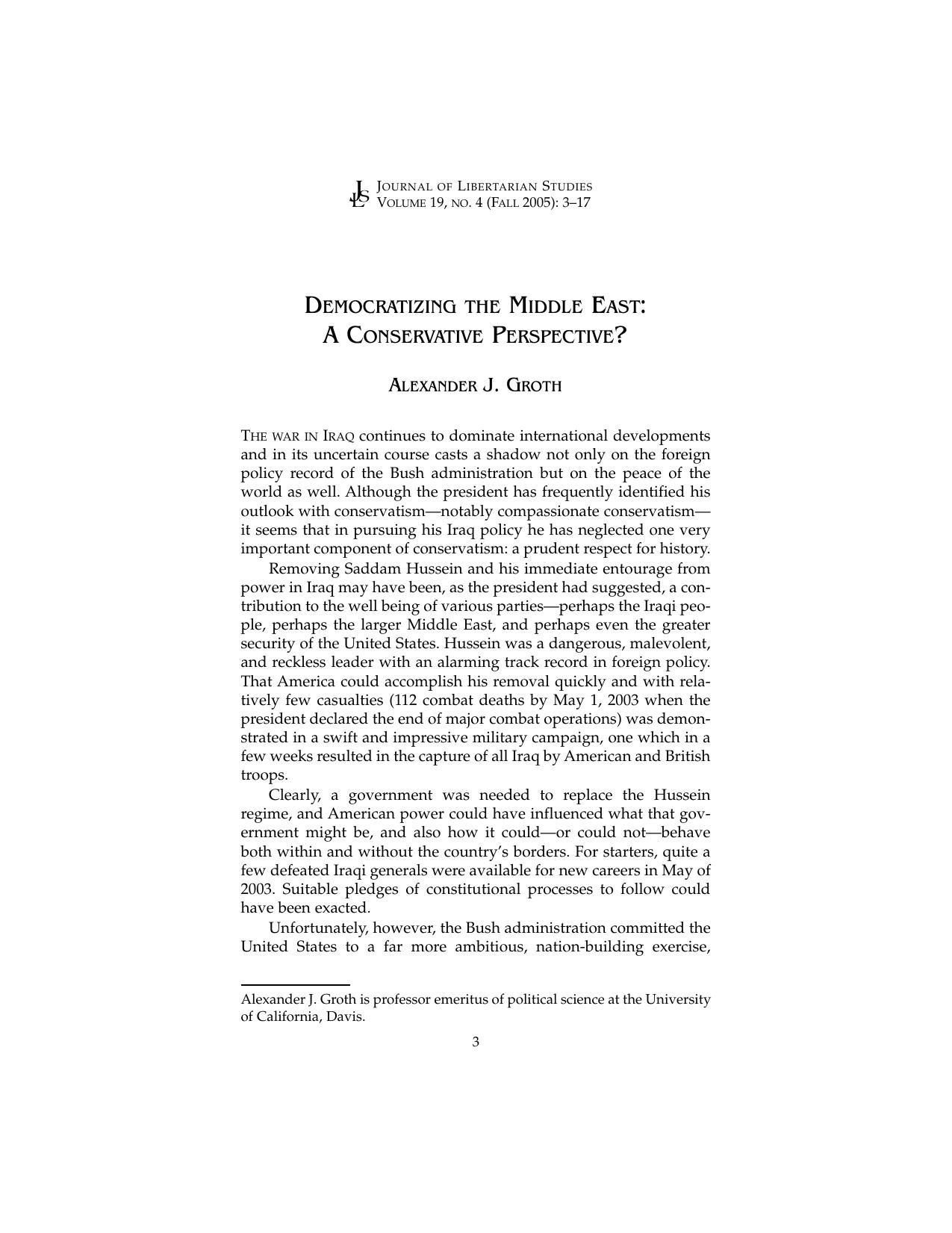 Democratizing the Middle East: A Conservative Perspective?
