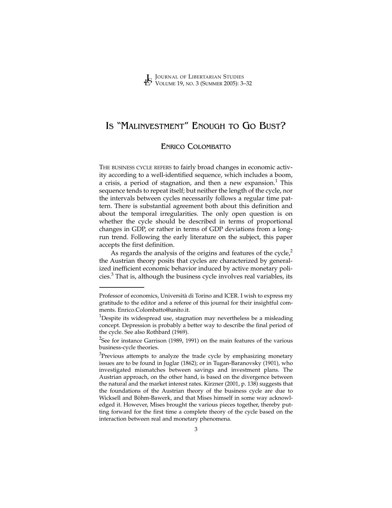 Is "Malinvestment" Enought to Go Bust?