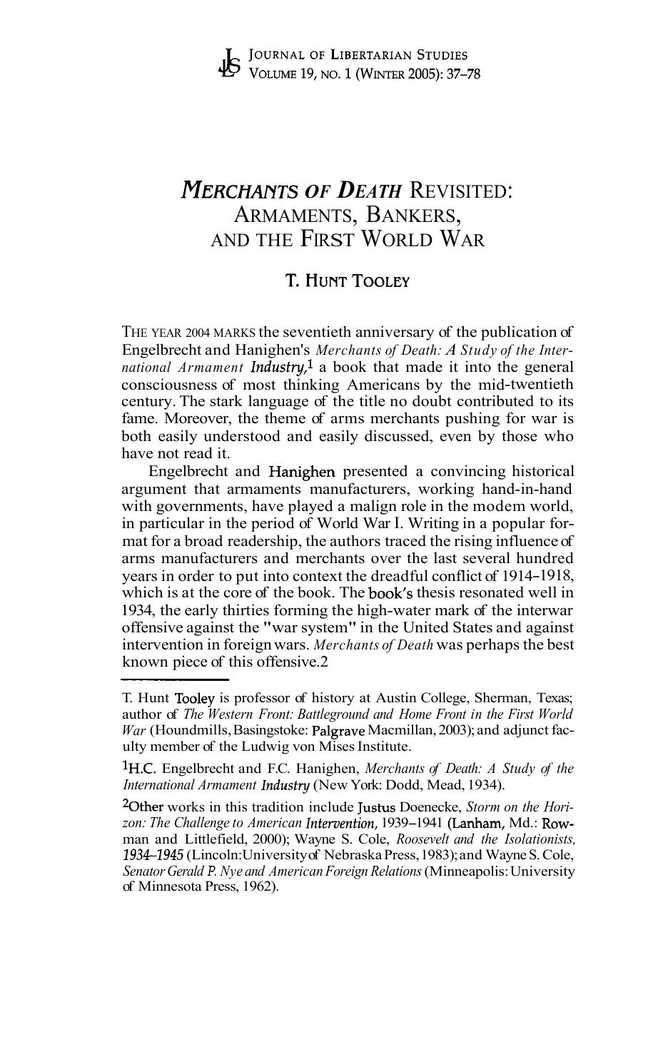 Merchants of Death Revisited: Armaments, Bankers, and the First World War