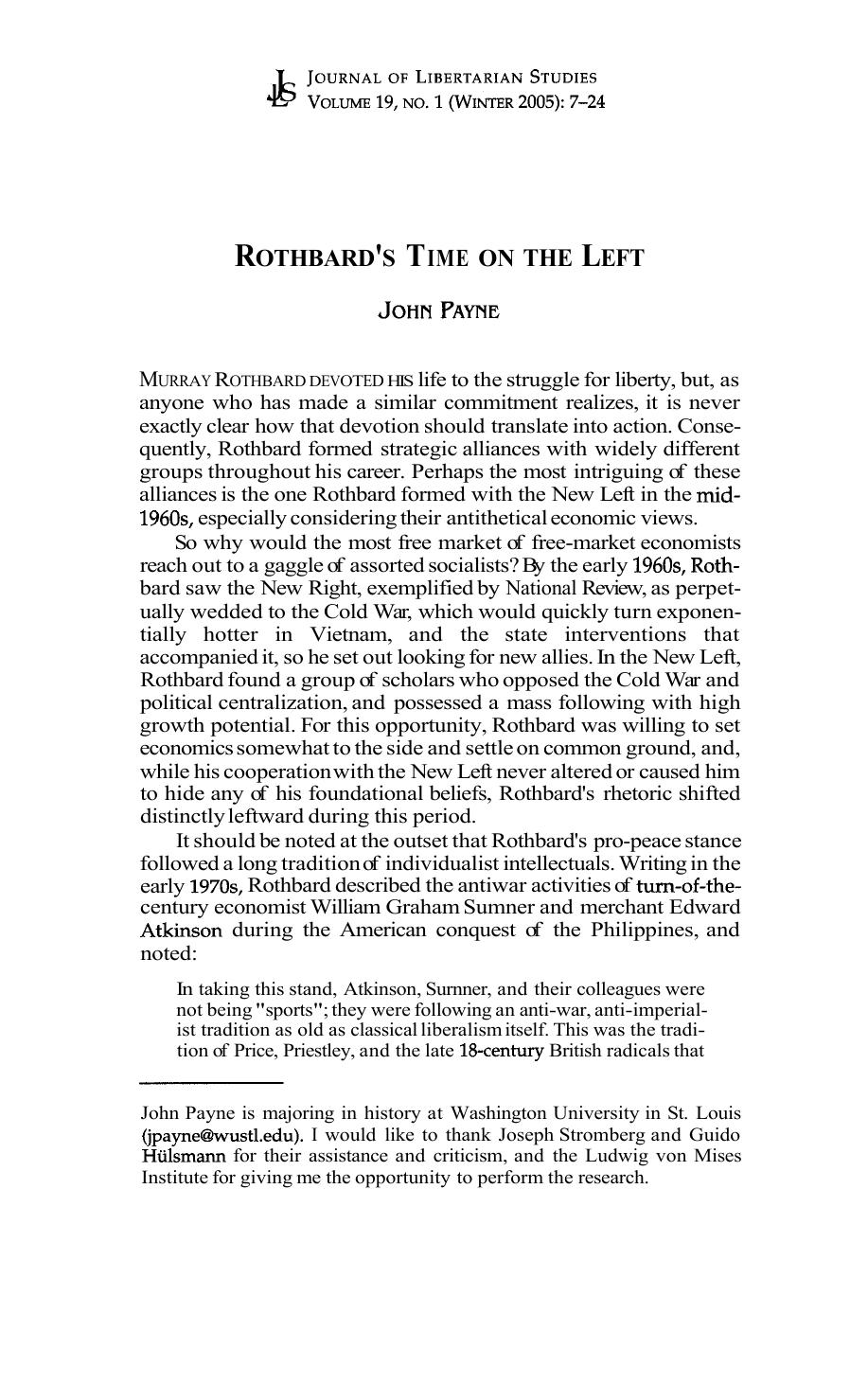 Rothbard's Time on the Left