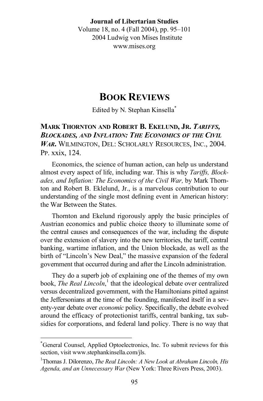 Tariffs, Blockades, and Inflation: The Economics of the Civil War