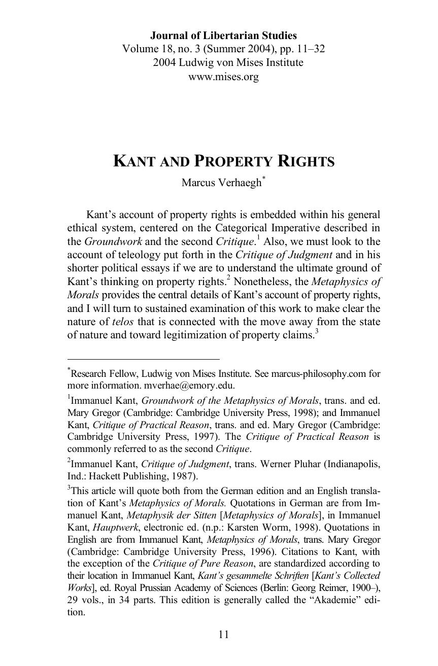 Kant and Property Rights