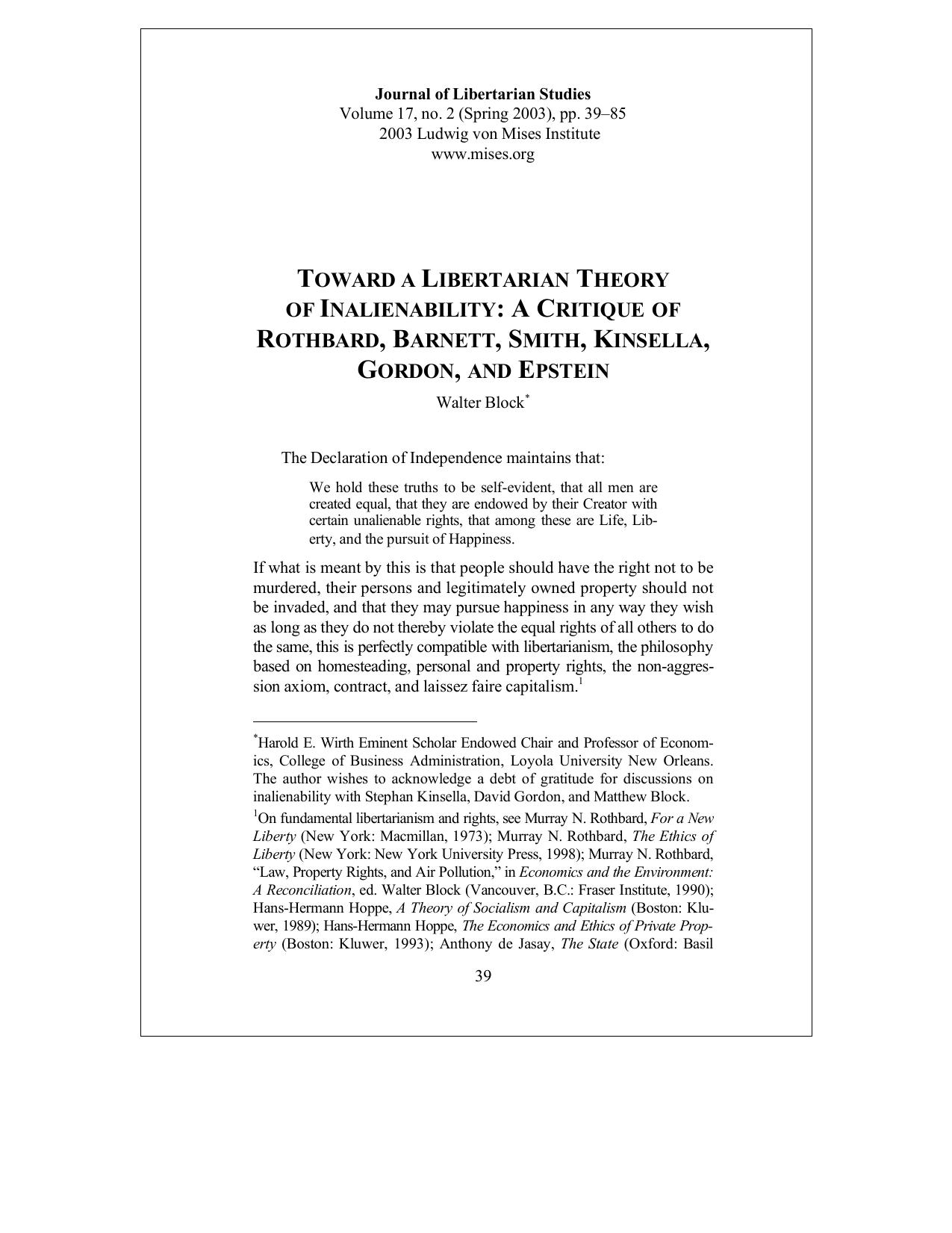 A Libertarian Theory of Inalienability