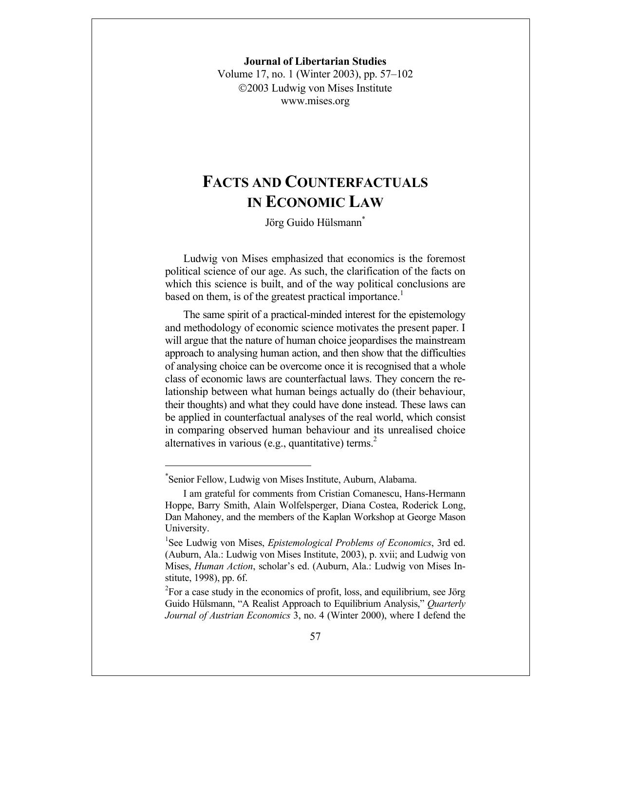 Facts and Counterfactuals in Economic Law