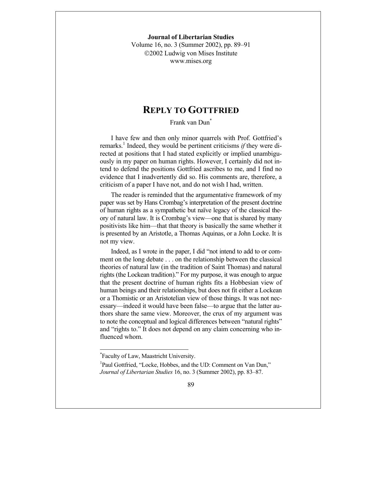 Microsoft Word - 089-091 Van Dun Reply to Gottfried 16-3 _Final_.doc