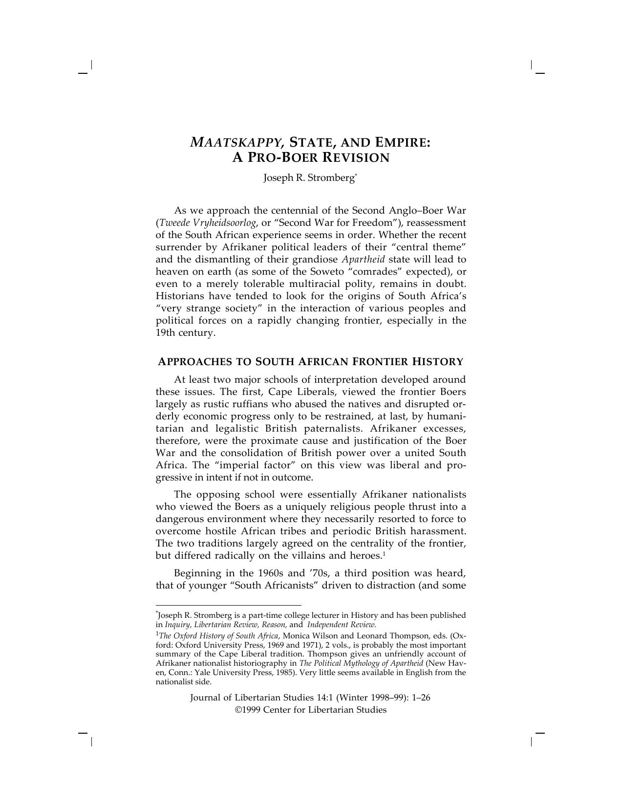 MAATSKAPPY, STATE, AND EMPIRE: A PRO-BOER REVISION