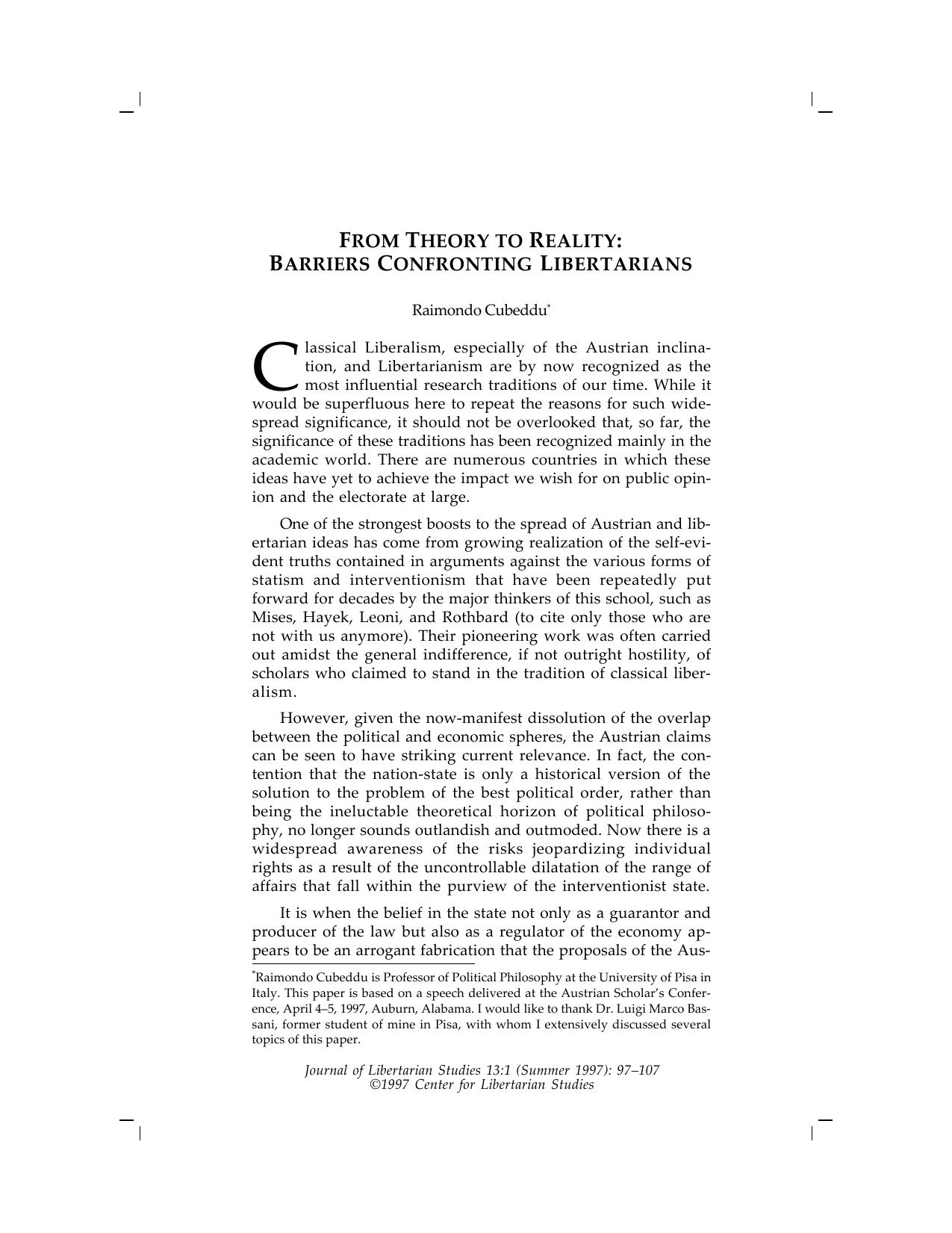 From Theory to Reality: Barriers Confronting Libertarians