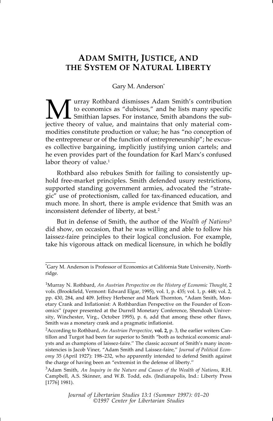 Adam Smith, Justice, And The System of Natural Liberty