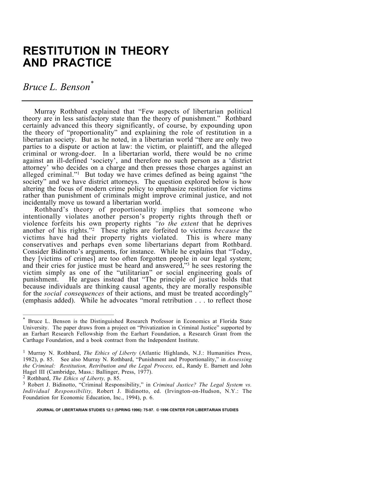 Restitution In Theory And Practice