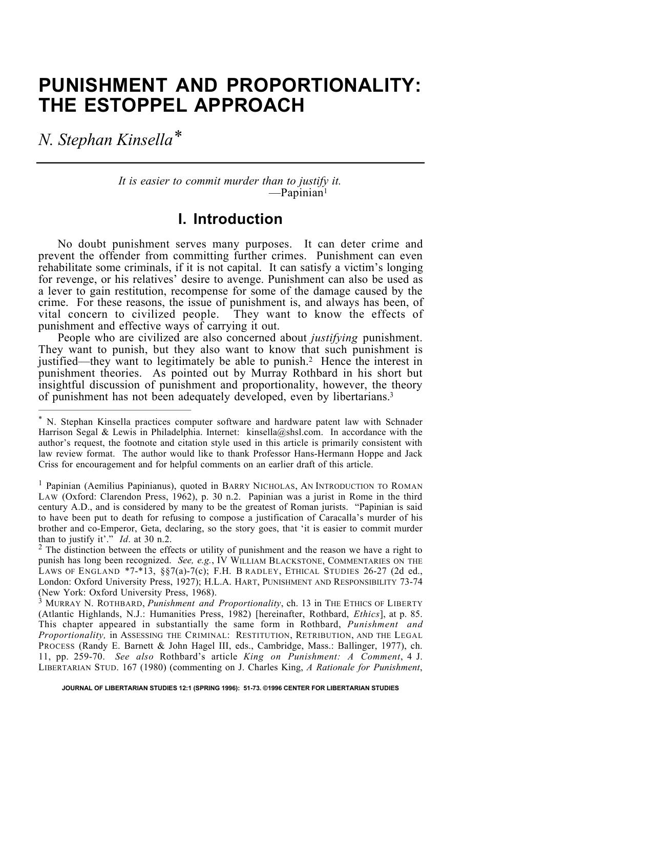Punishment and Proportionality: The Estoppel Approach