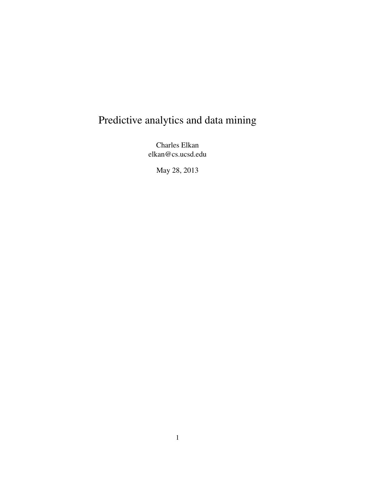 Predictive Analytics and Data Mining