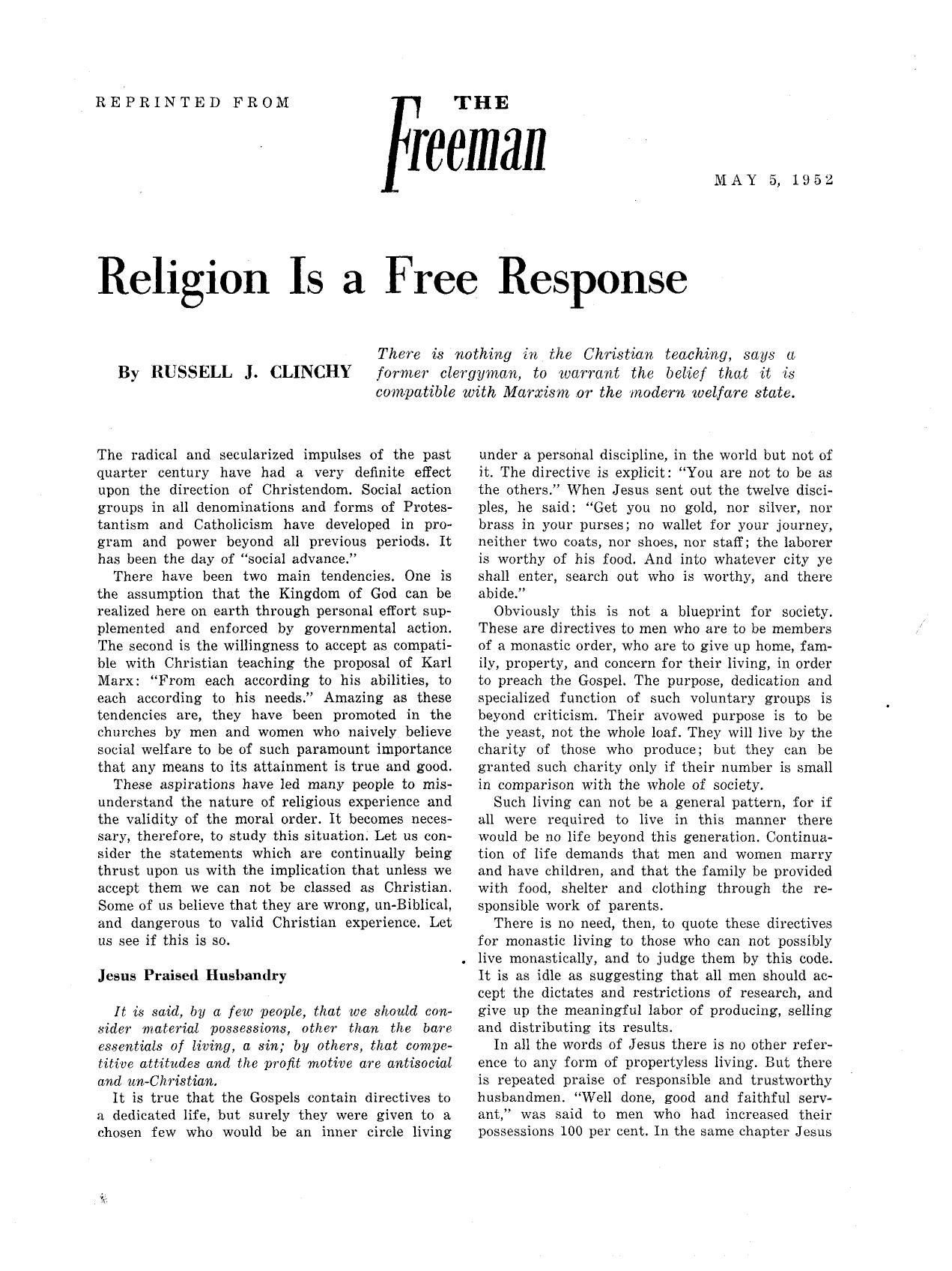 The Freeman May 1952