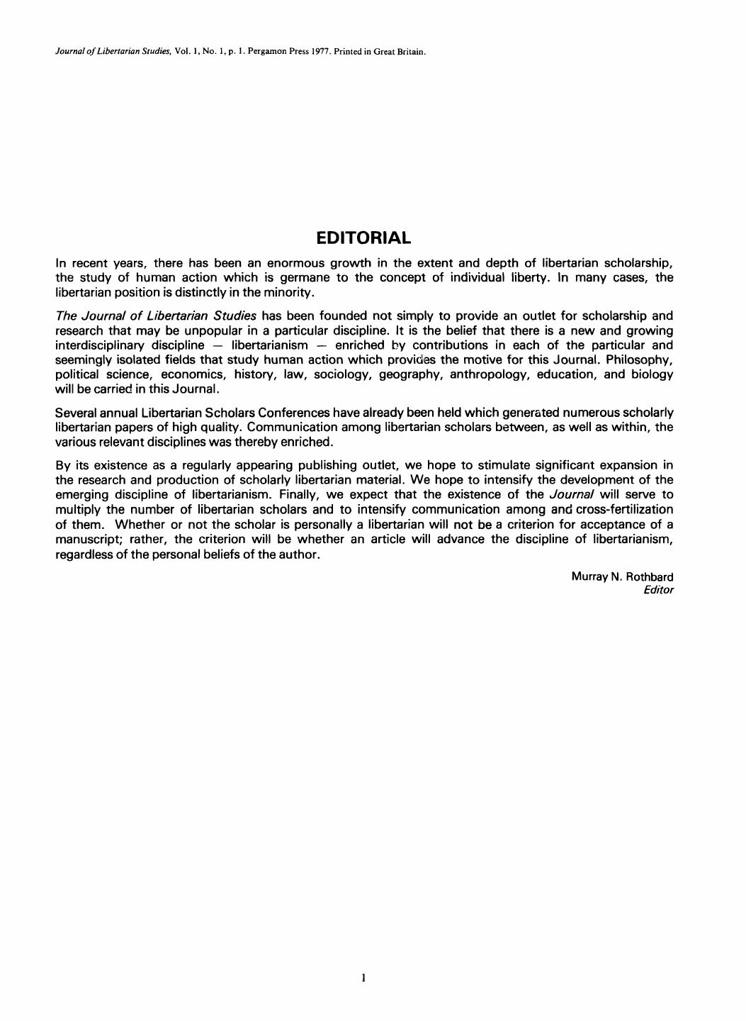 LIBERTARIAN STUDIES VOLUME 1 NUMBER 1