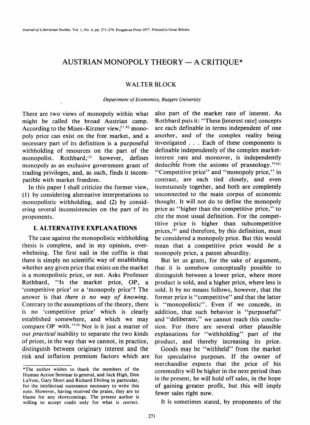 LIBERTARIAN STUDIES VOLUME 1 NUMBER 4