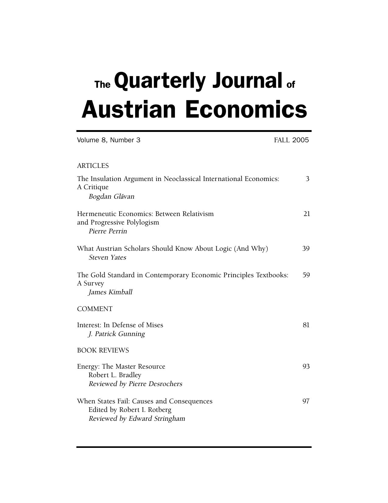 Quarterly Journal of Austrian Economics