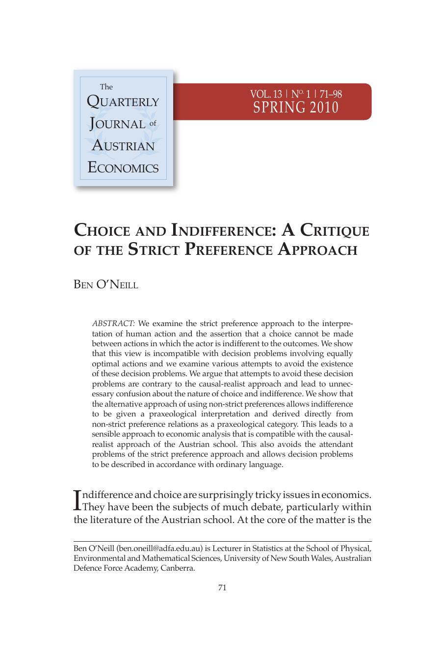 Choice and Indifference: A Critique of the Strict Preference Approach
