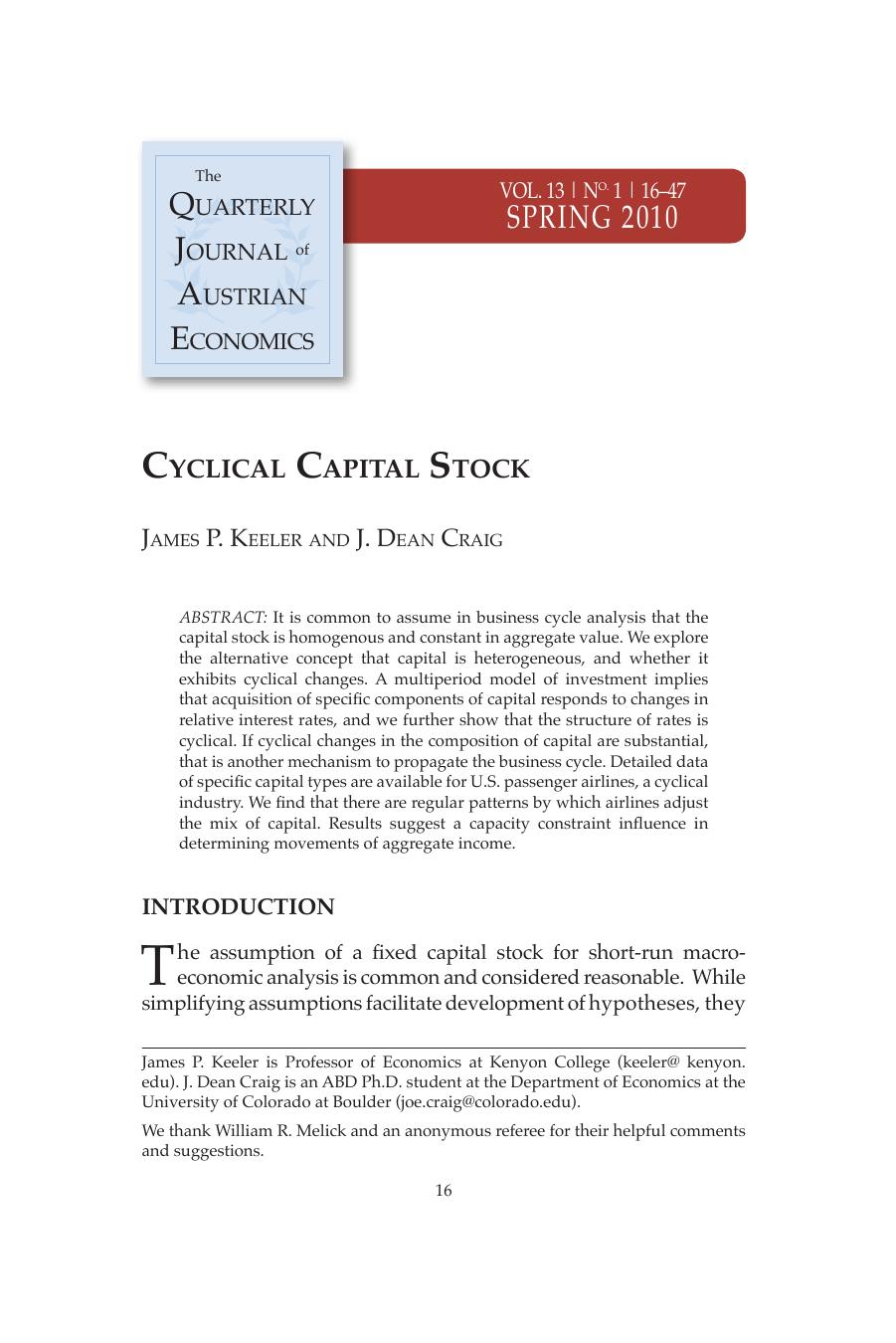 Cyclical Capital Stock