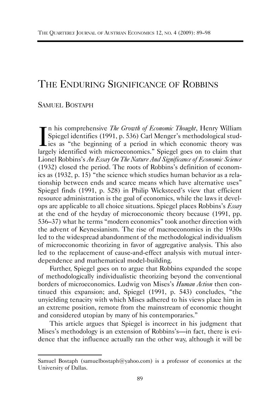 The Enduring Significance of Robbins