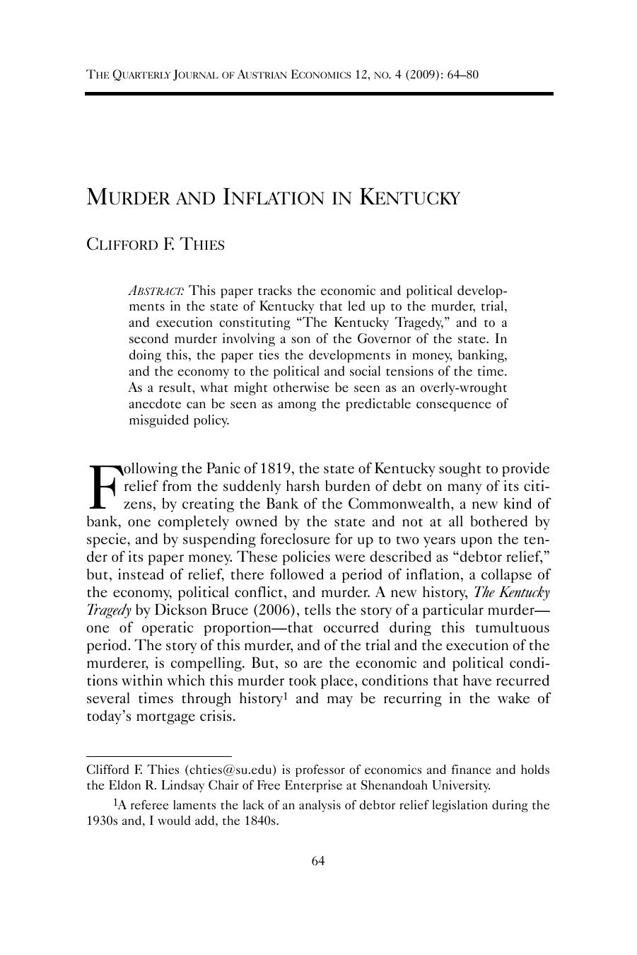 Murder and Inflation in Kentucky