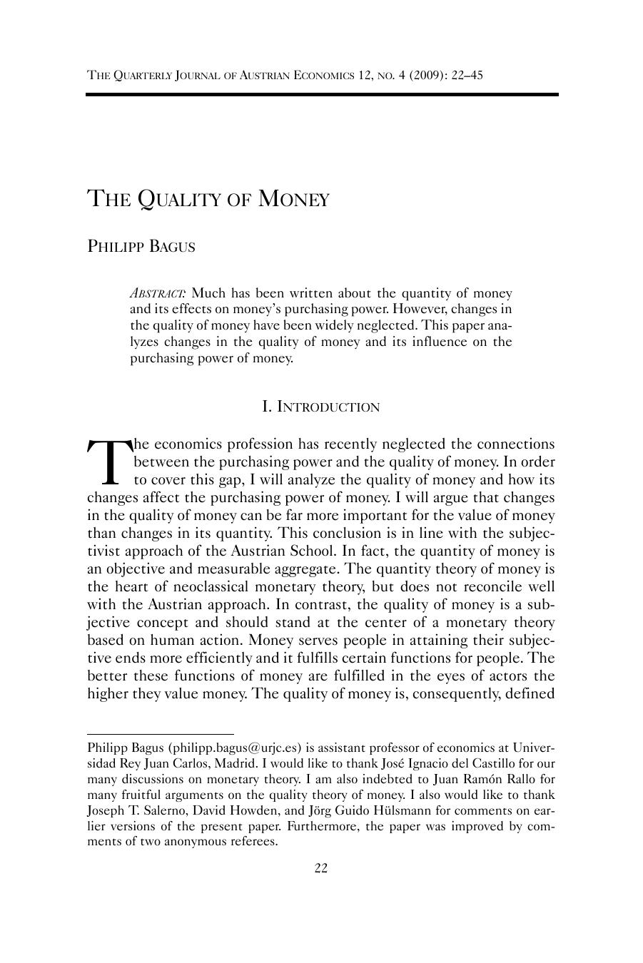 The Quality of Money