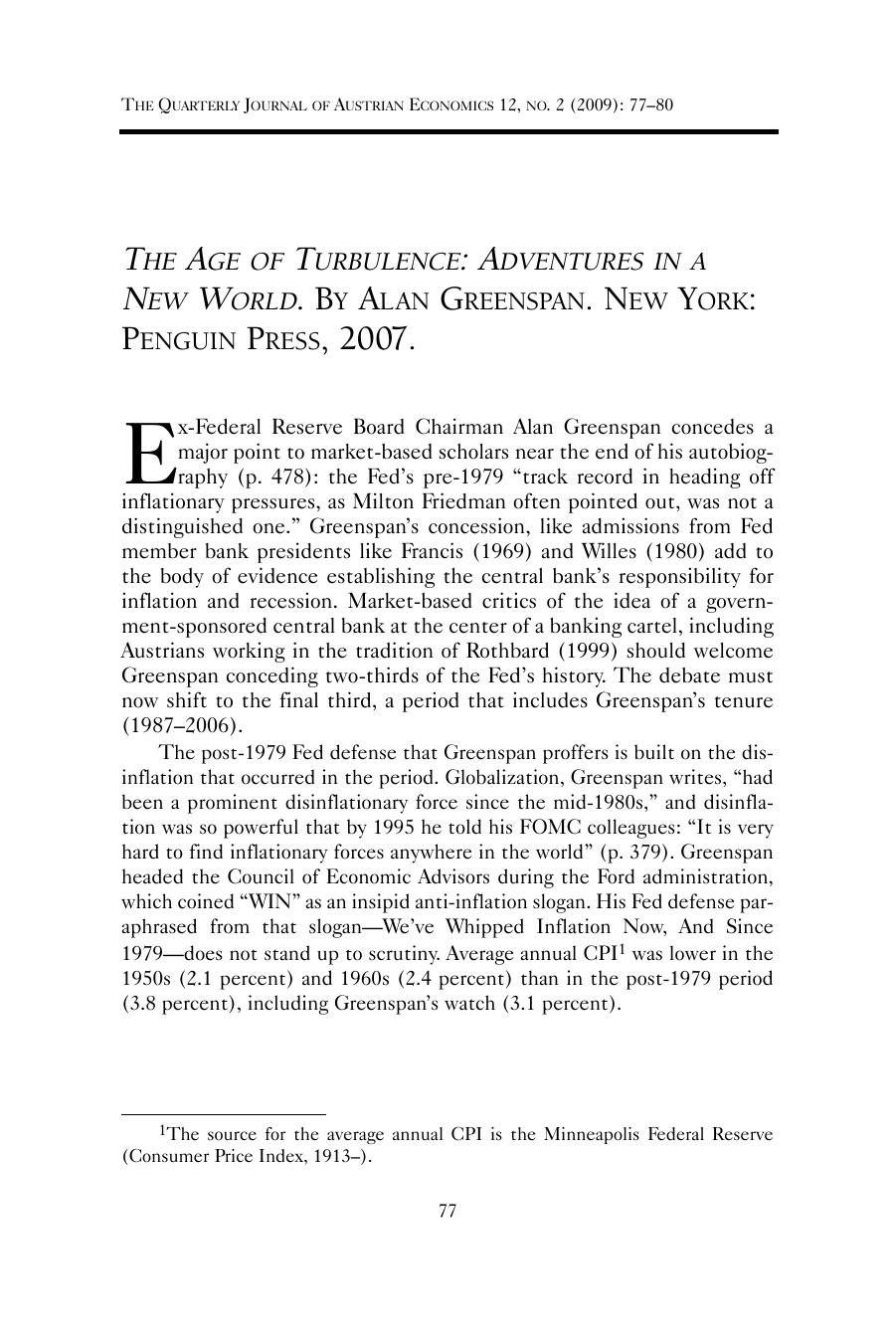<i>The Age of Turbulence: Adventures in a New World.</i> By Alan Greenspan