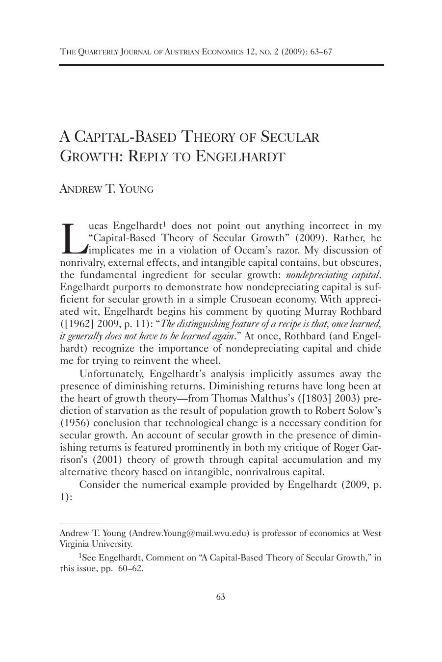 A Capital-Based Theory of Secular Growth: Reply to Engelhardt