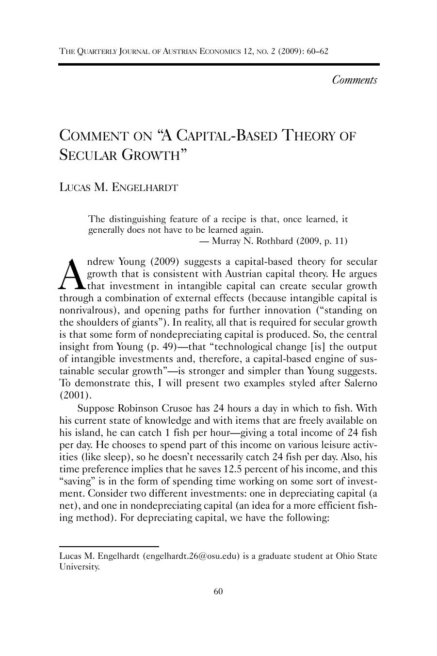 Comment on "A Capital-Based Theory of Secular Growth"