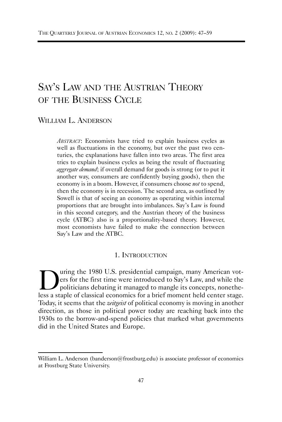 Say's Law and the Austrian Theory of the Business Cycle