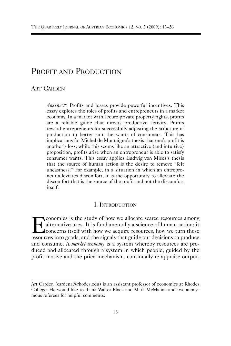 Profit and Production