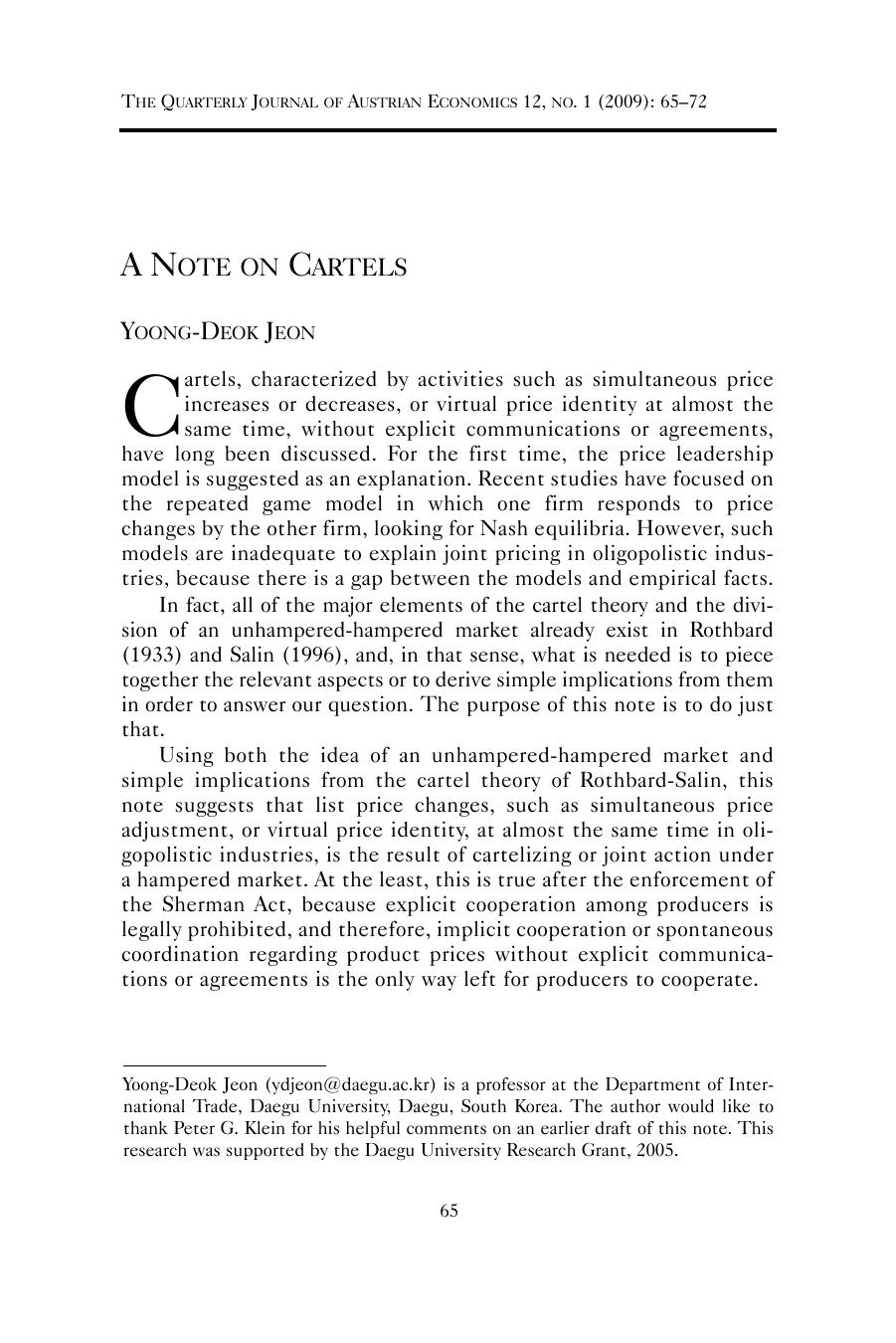 A Note on Cartels