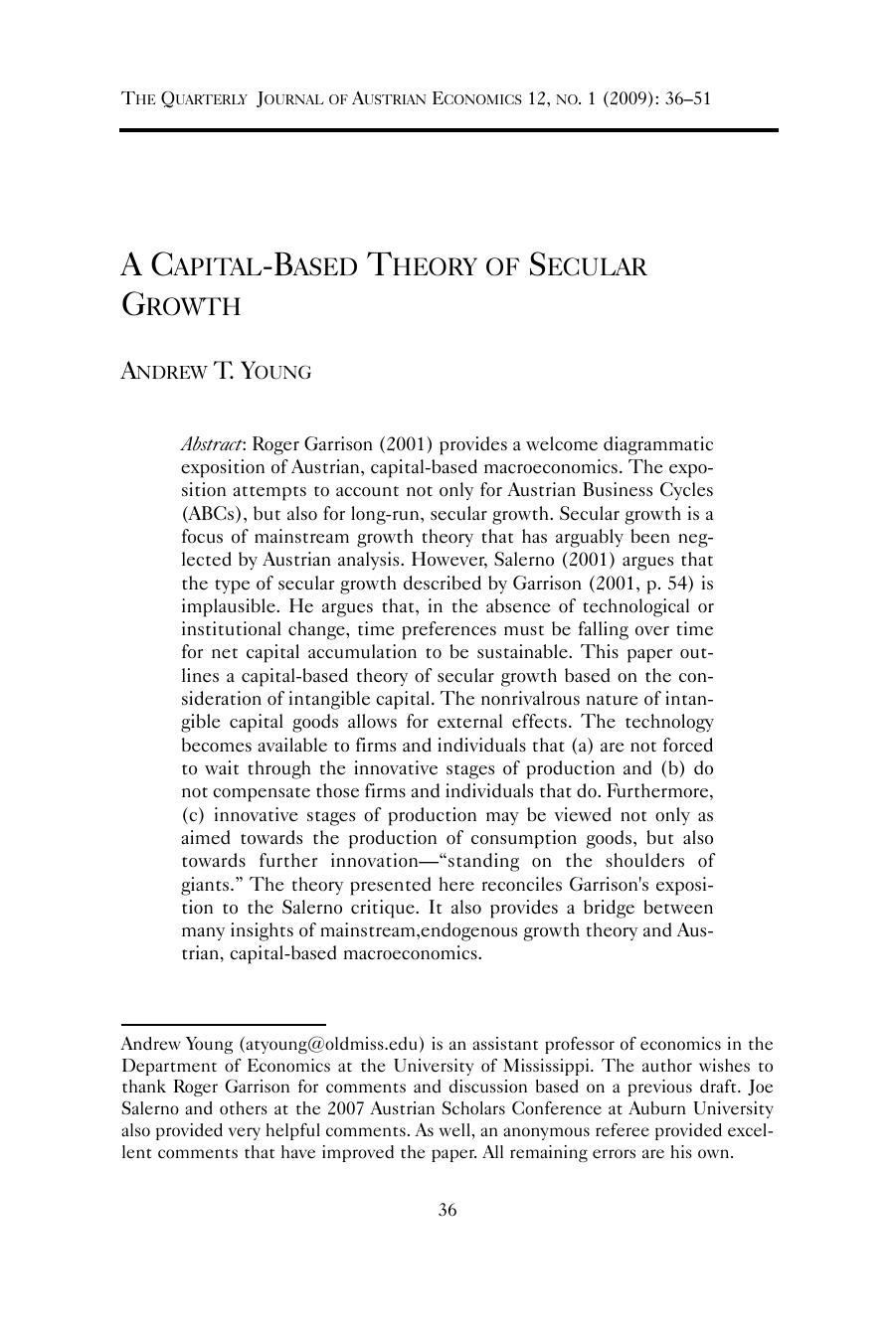 A Capital-Based Theory of Secular Growth