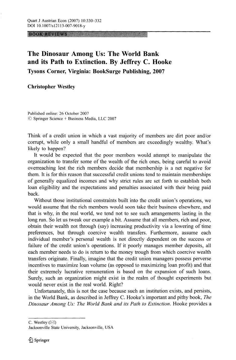 Review of <i>The Dinosaur Among Us: The World Bank and Its Path to Extinction</i>. By Jeffrey C. Hooke
