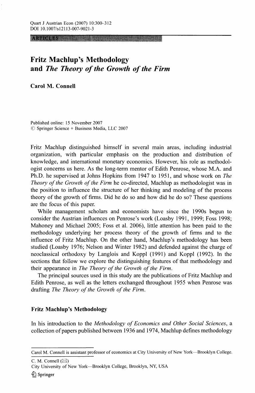 Fritz Machlup's Methodology and <i>The Theory of the Growth of the Firm<\i>