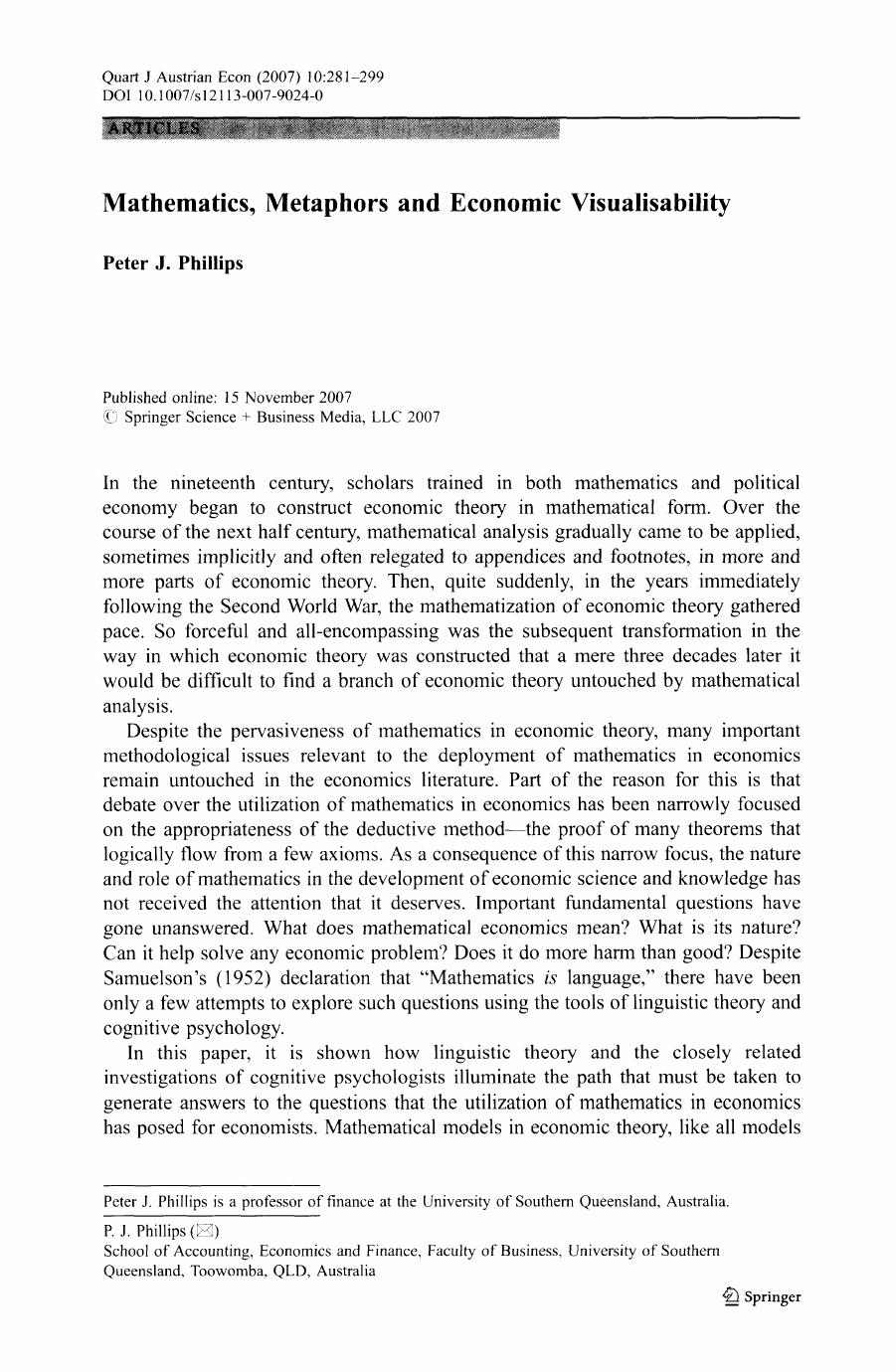 Mathematics, Metaphors and Economic Visualisability