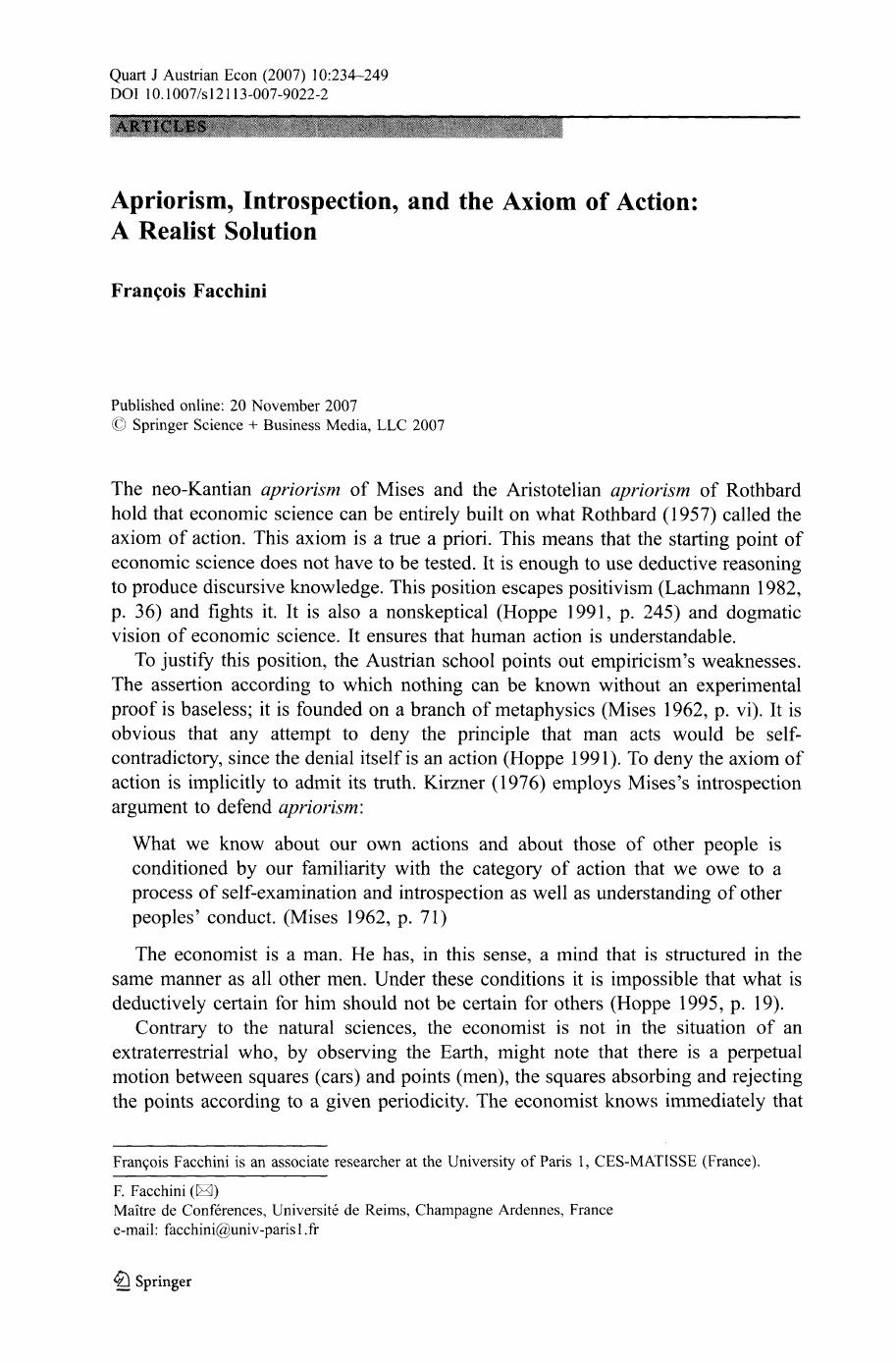 Apriorism, Introspection, and the Axiom of Action: A Realist Solution