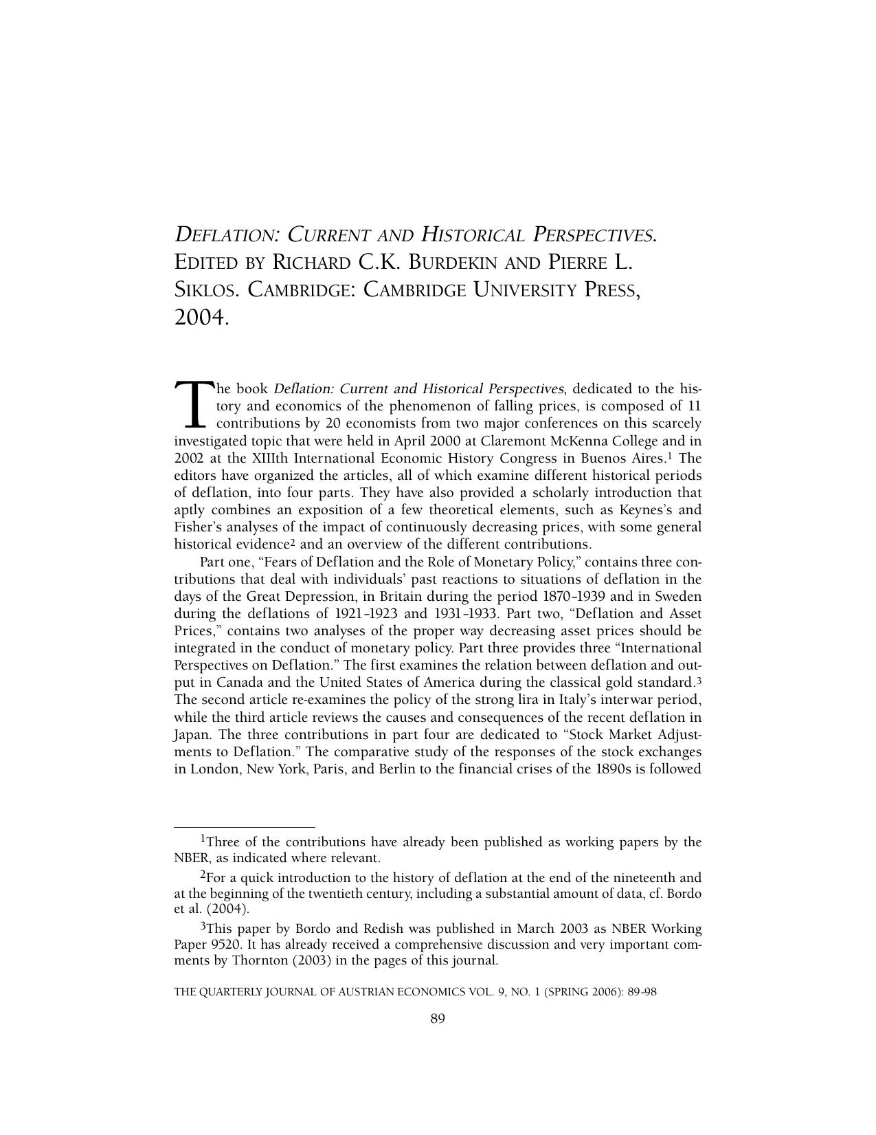 Deflation: Current and Historical Perspectives