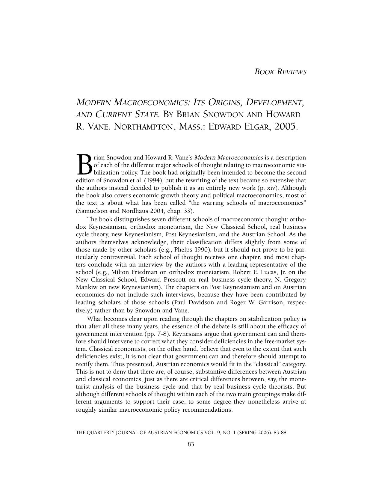 Modern Macroeconomics: Its Origins, Development, and current State
