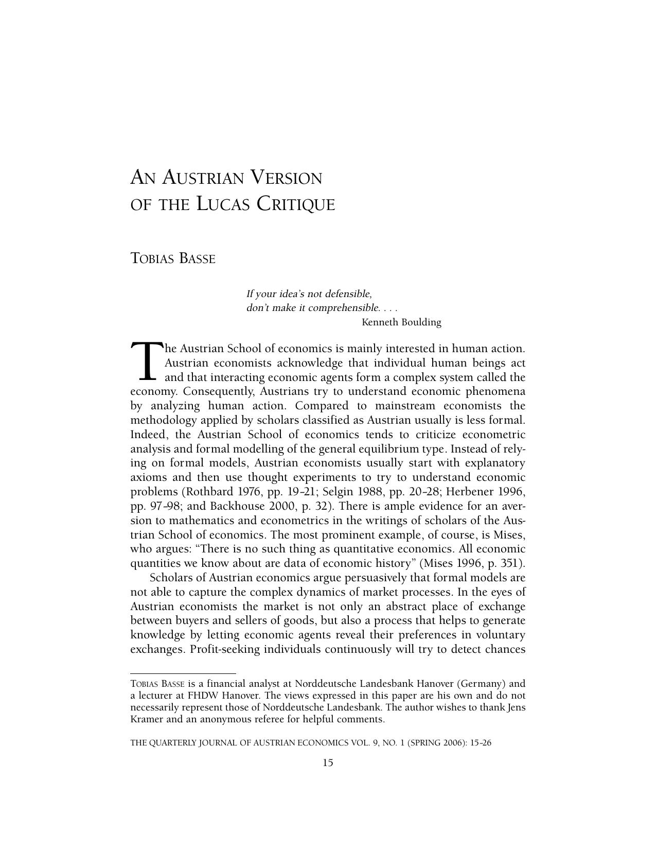 An Austrian Version of the Lucas Critique