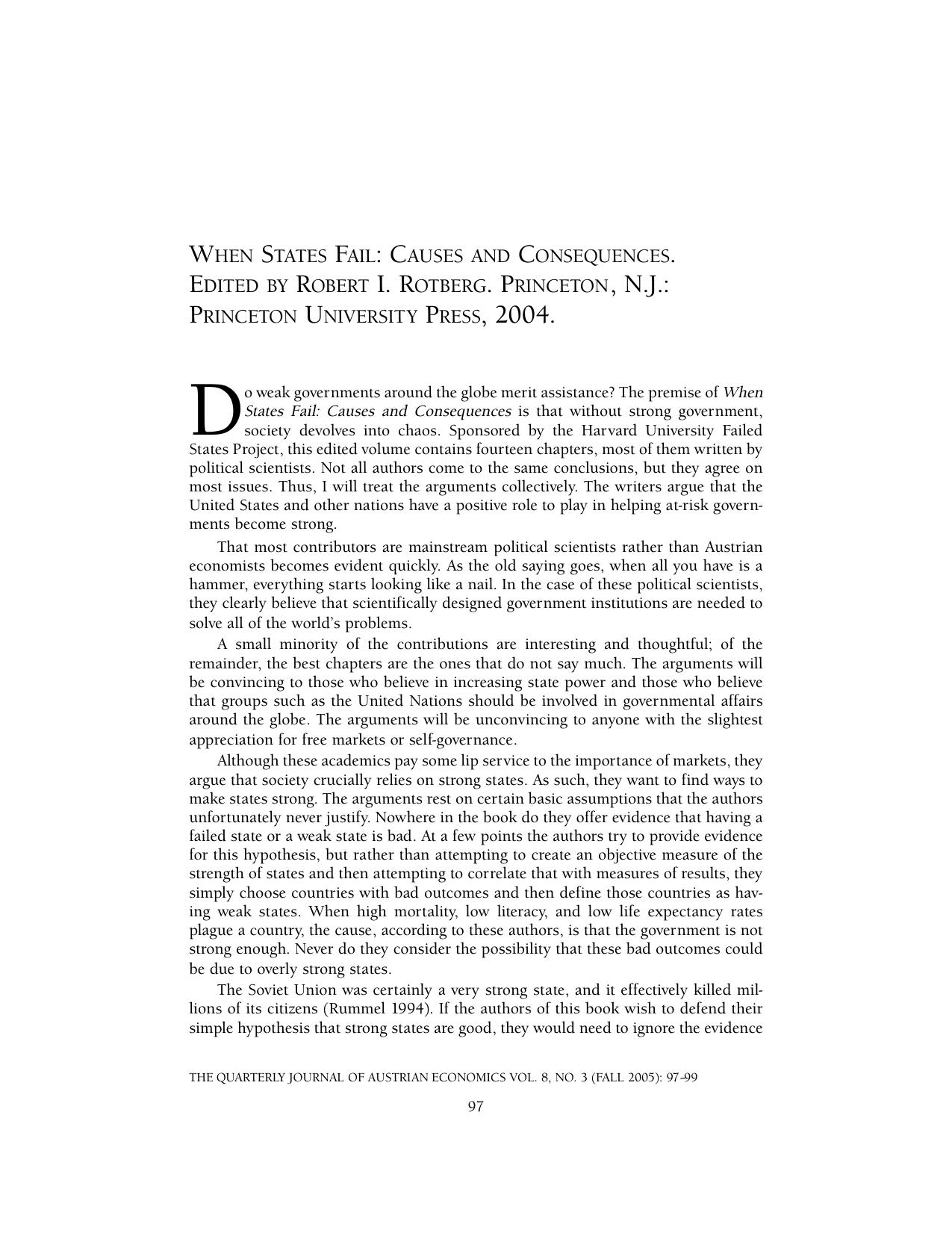 Review of When States Fail: Causes and Consequences