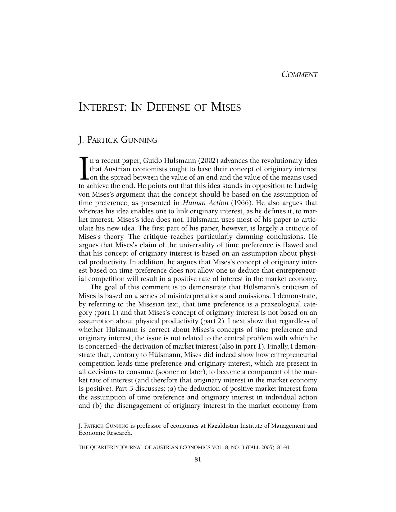 Interest: In Defense of Mises